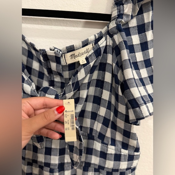 NWT Madewell Navy & White Gingham Tie-Front Swing Dress - Picture 4 of 6